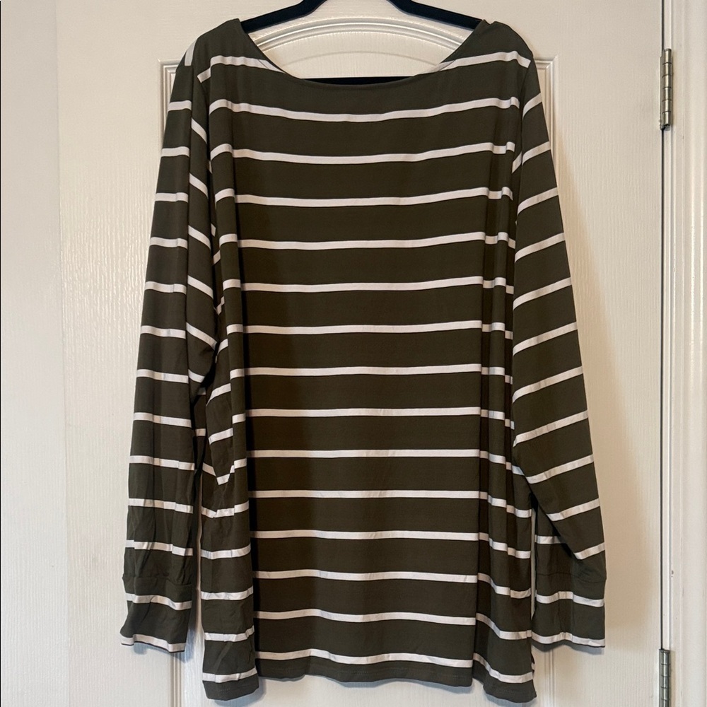 Belle by Kim Gravel Striped Olive Green Women's Top Size 4X